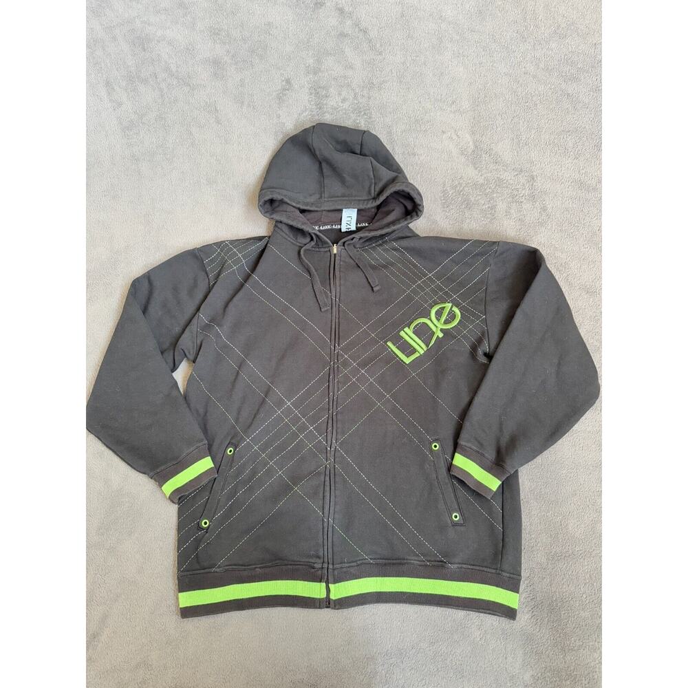 Line Full Zip Black Hooded White Lined Striped Sweater Jacket Men's Size XL
